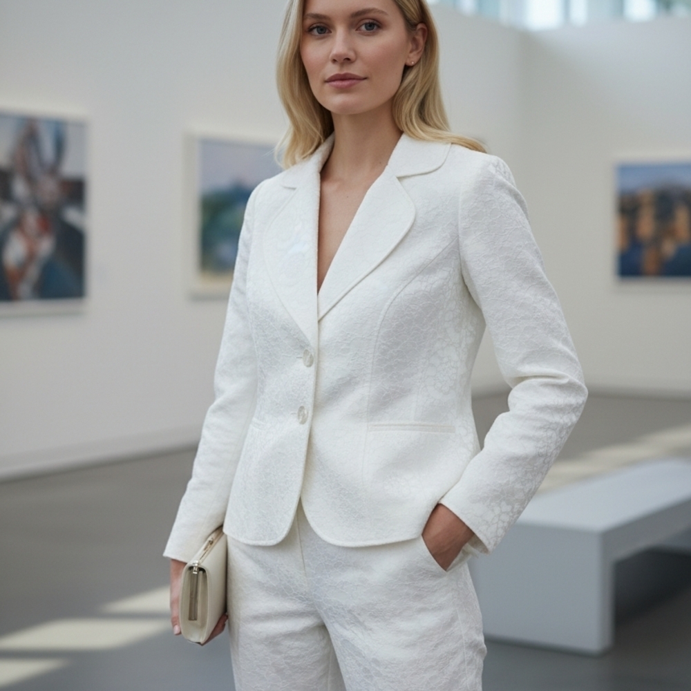 Victor Costa Elegant Ivory Blazer + Pants